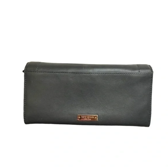 Kate spade dark gray leather bow wallet